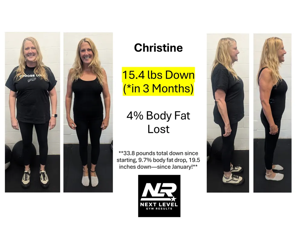 Christine before and after: 15.4 lbs down in 3 months