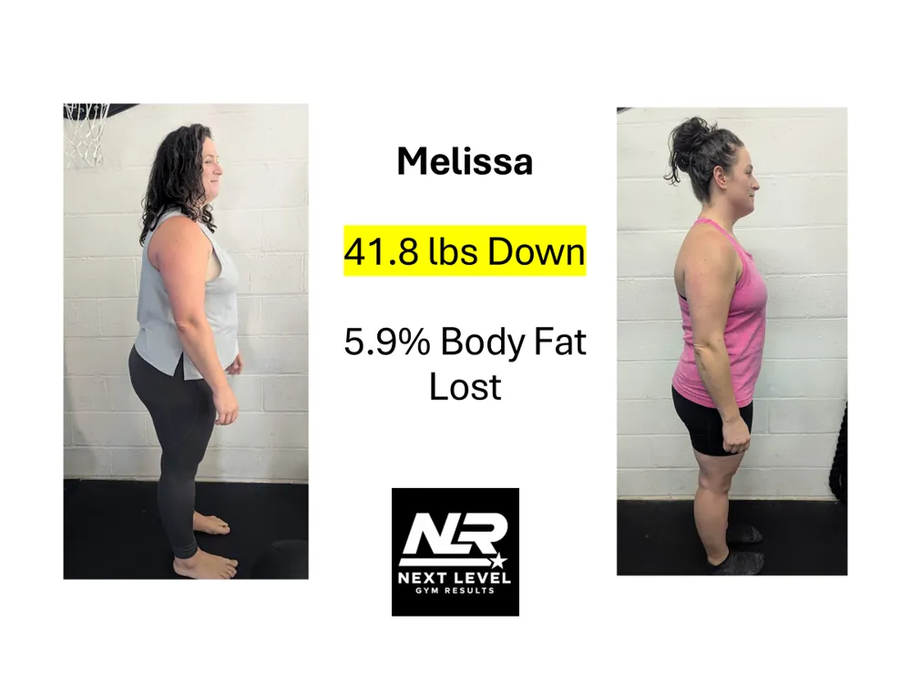 Melissa before and after at Next Level Gym Results: 41.8 lbs down
